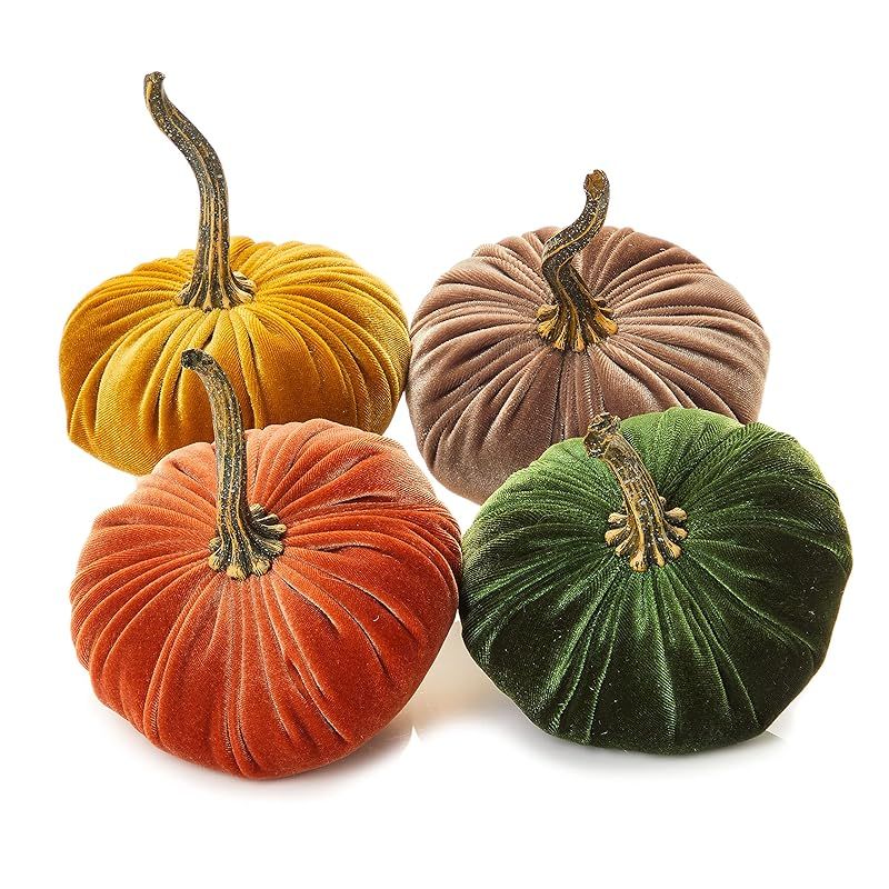 Small Velvet Pumpkins Set of 4 Includes Harvest Gold Taupe and Olive, Handmade Home Decor, Holida... | Amazon (US)