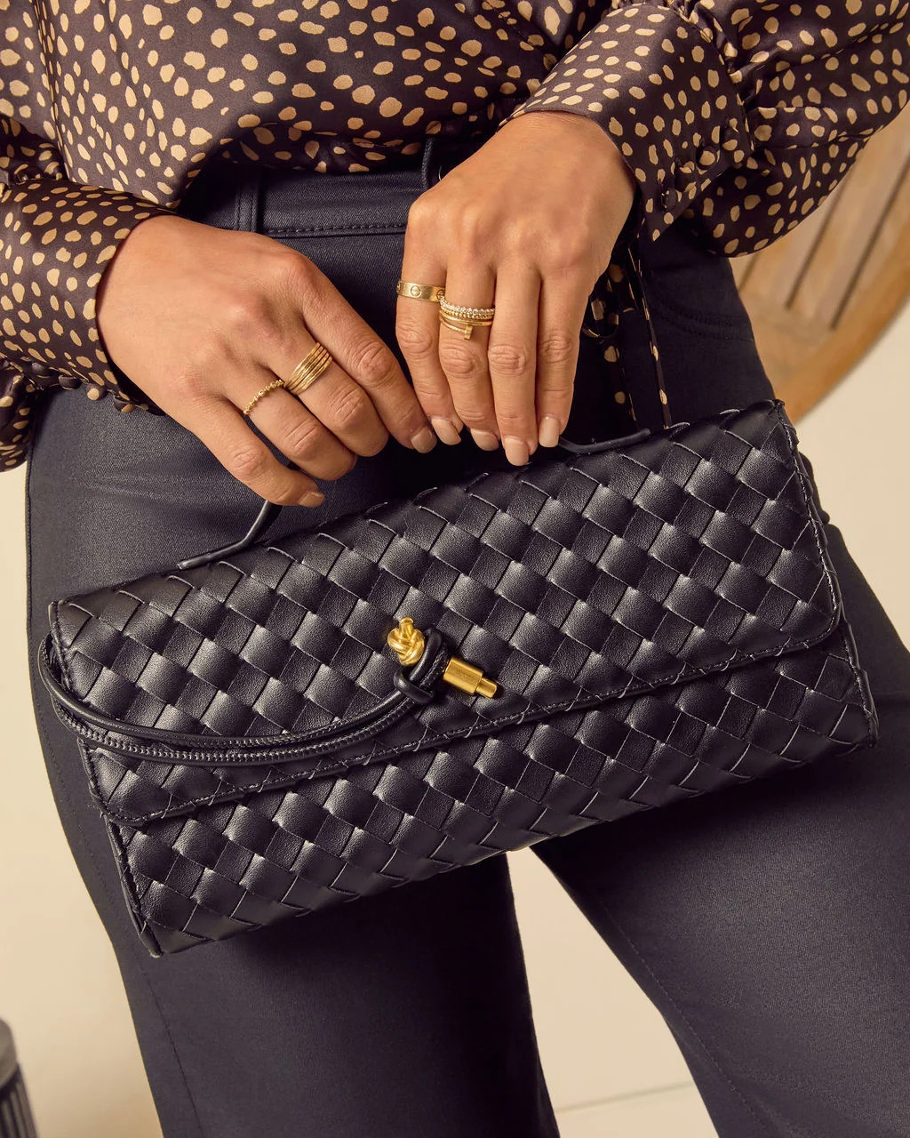 Porta Woven Leather Top Handle Clutch | VICI