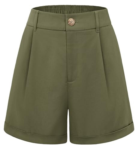 Belle Poque Women's Plus Size Shorts High Waisted Wide Leg Bermuda Shorts (Army Green, 2XL) | Amazon (US)