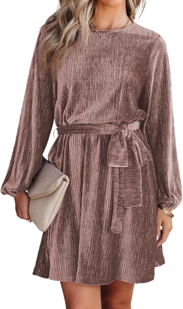 Happy Sailed Women's Velvet Dress Fall Fashion Lantern Sleeve High Waist A-Line Skater Cocktail P... | Amazon (US)