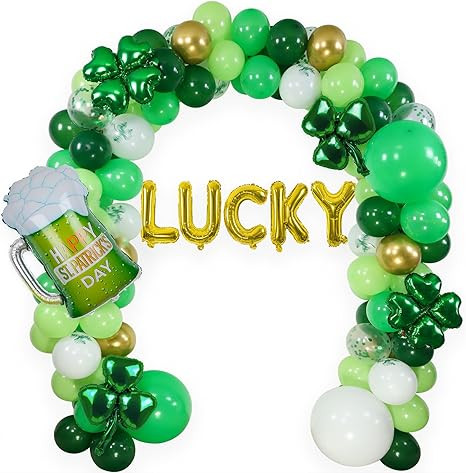 St Patricks Day Balloon Arch Garland Kit, 120Pcs Green Gold Clover-Print Balloons with Beer Cup B... | Amazon (US)