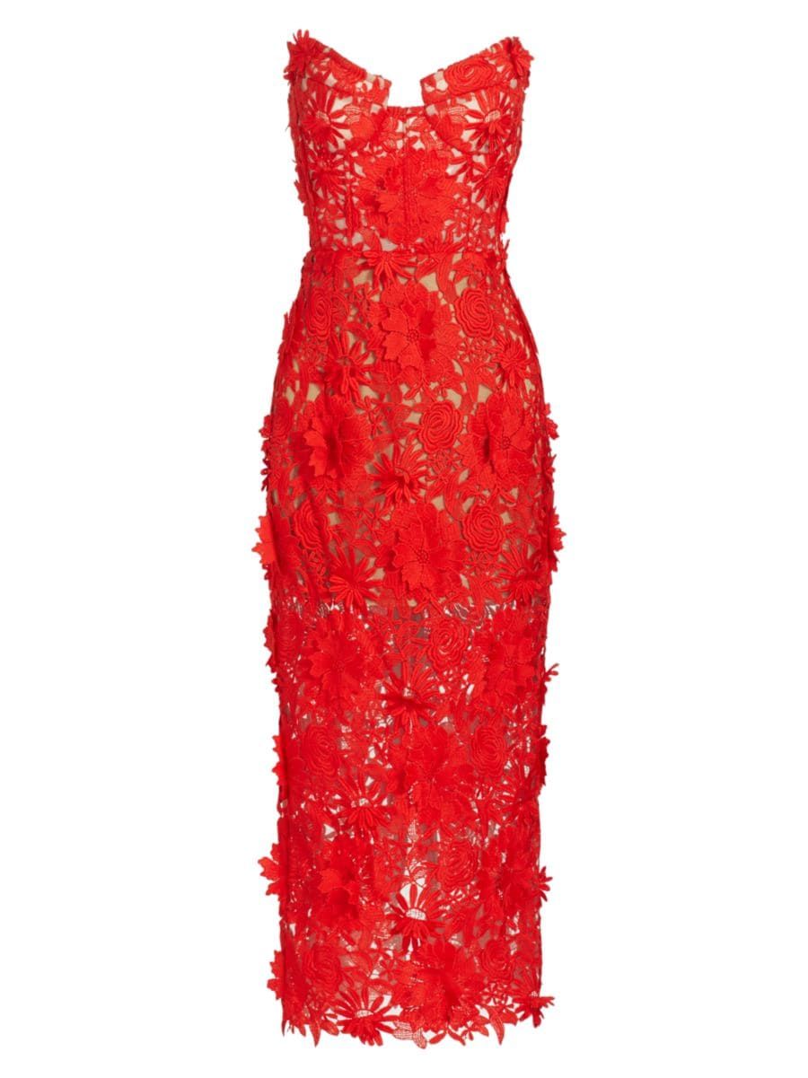 Jasmine Strapless Lace Midi-Dress | Saks Fifth Avenue