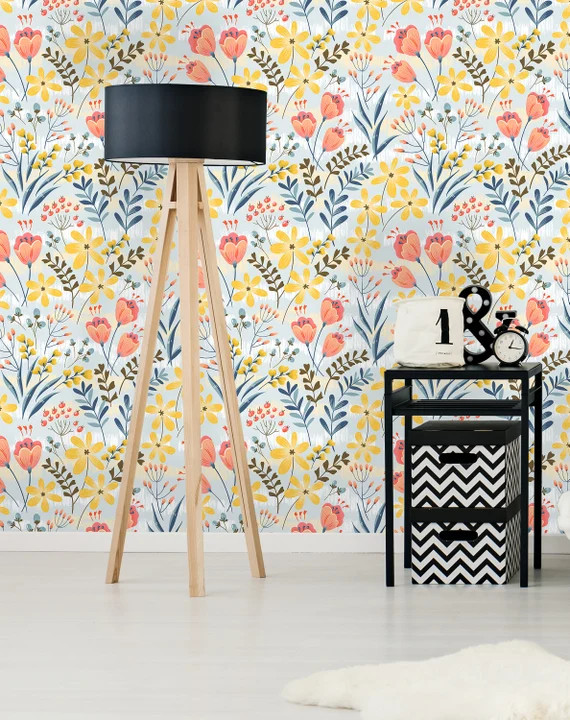 Removable Wallpaper Self Adhesive Wallpaper Lovely Field Flowers Peel & Stick Wallpaper | Etsy (US)