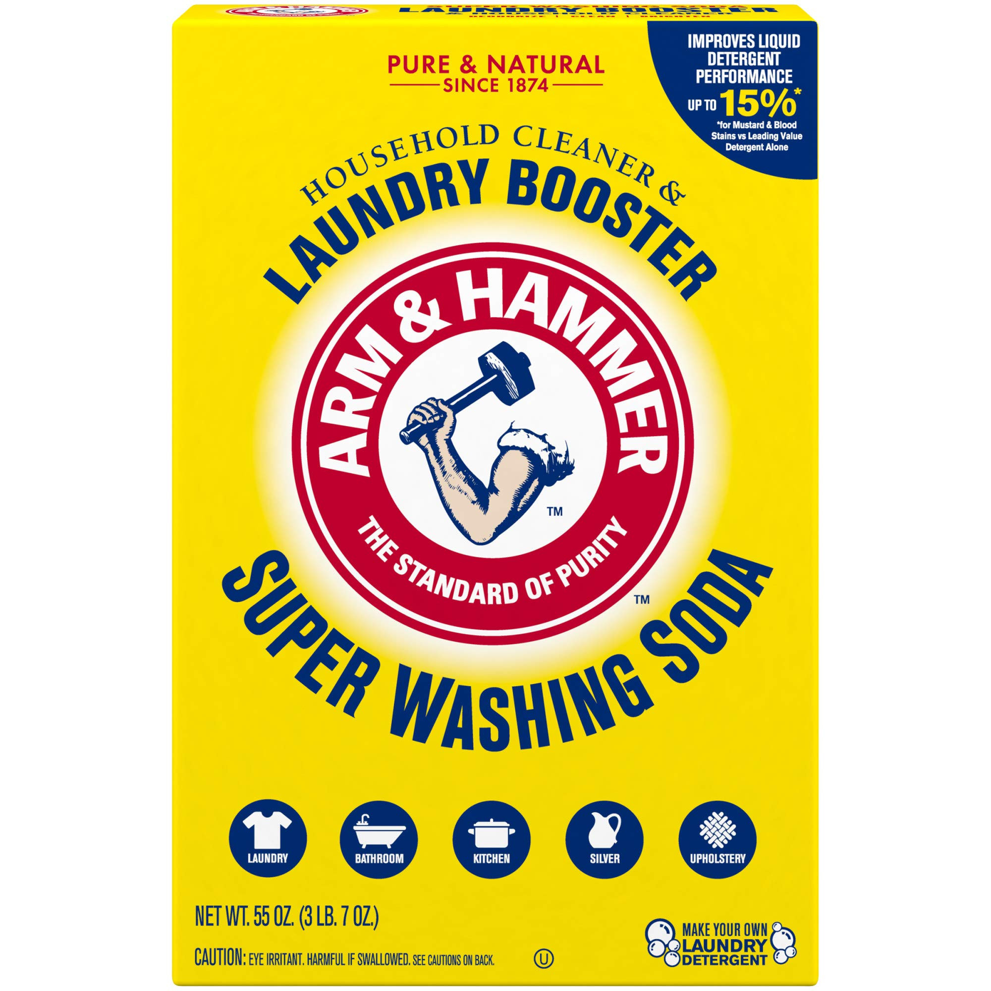 ARM & HAMMER Super Washing Soda Household Cleaner and Laundry Booster, 55 oz Box | Amazon (US)