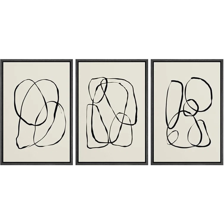 Duotone Geometric Spiral Ring Circle Collage - 3 Piece Floater Frame Graphic Art on Canvas | Wayfair North America