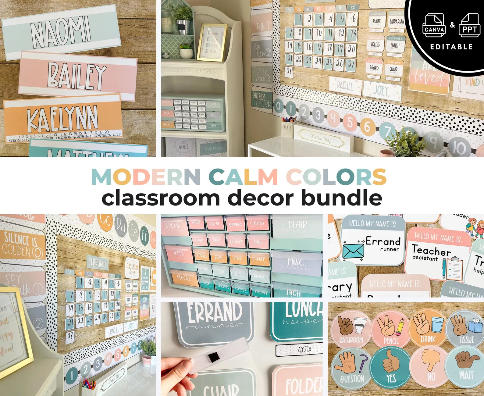 Calm Colors Classroom Decor Bundle: Editable Posters, Labels (Canva or PowerPoint) | Etsy (Global)