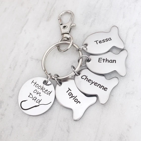 Hooked on Daddy Fishing Keychain Gift for Him - Personalized Gift from Kids - Hooked on Daddy, Gr... | Etsy (US)