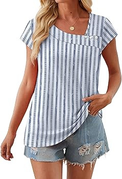 SAMPEEL Summer Tops for Women 2026 Trendy Cap Short Sleeve Shirts Dressy Casual Business Outfits ... | Amazon (US)