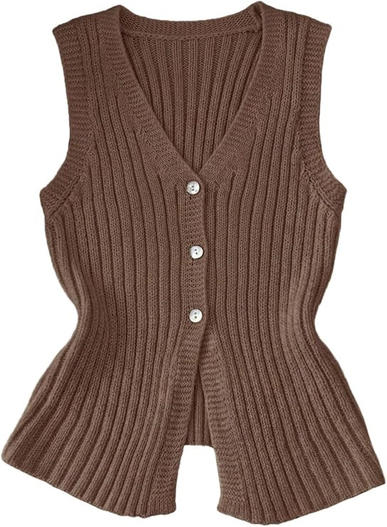 SweatyRocks Women's Button Down Split Sweater Vests Trendy V Neck Sleeveless Ribbed Knit Tank Top... | Amazon (US)