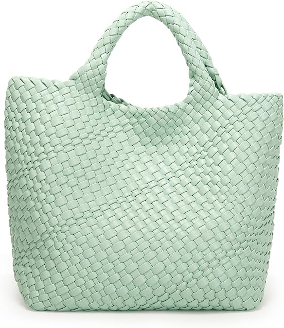 Woven Bag for Women, Vegan Leather Tote Bag Large Summer Beach Travel Handbag and Purse Retro Han... | Amazon (US)