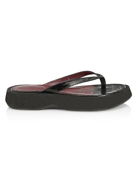 Tessa Croc-Embossed Leather Platform Thong Sandals | Saks Fifth Avenue