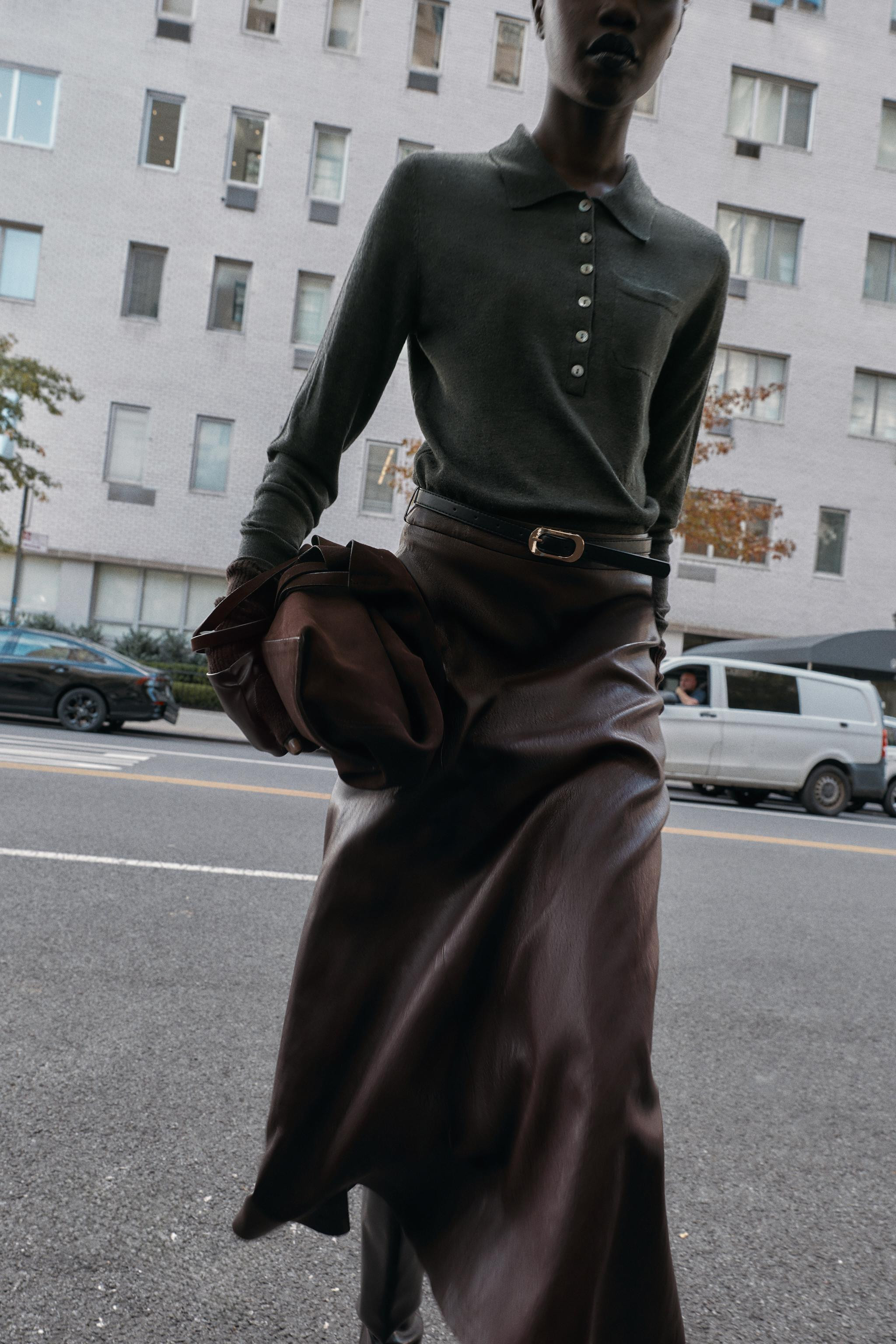FAUX LEATHER BELTED MIDI SKIRT | Zara US