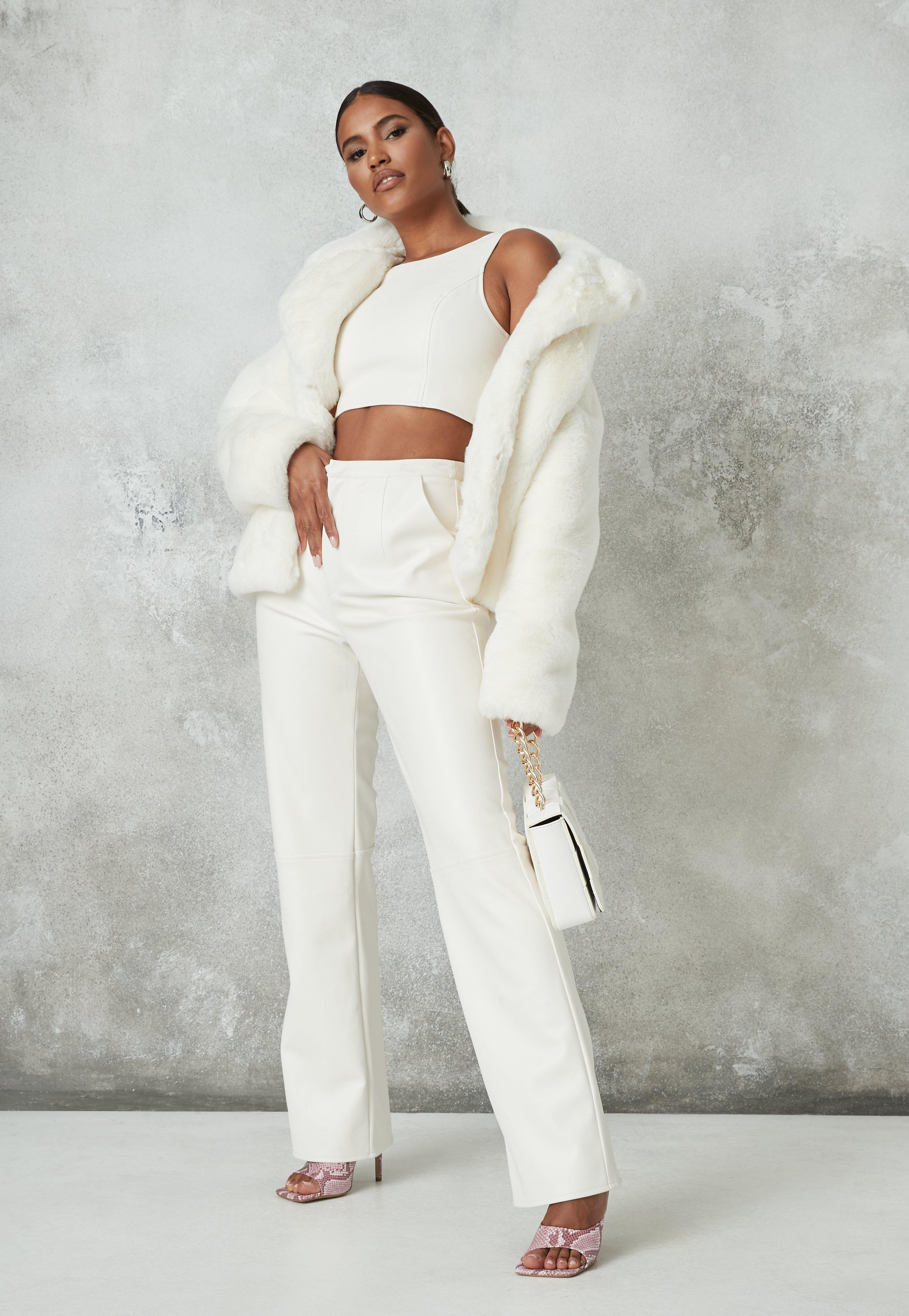 White Faux Fur Collar Coat | Missguided (US & CA)
