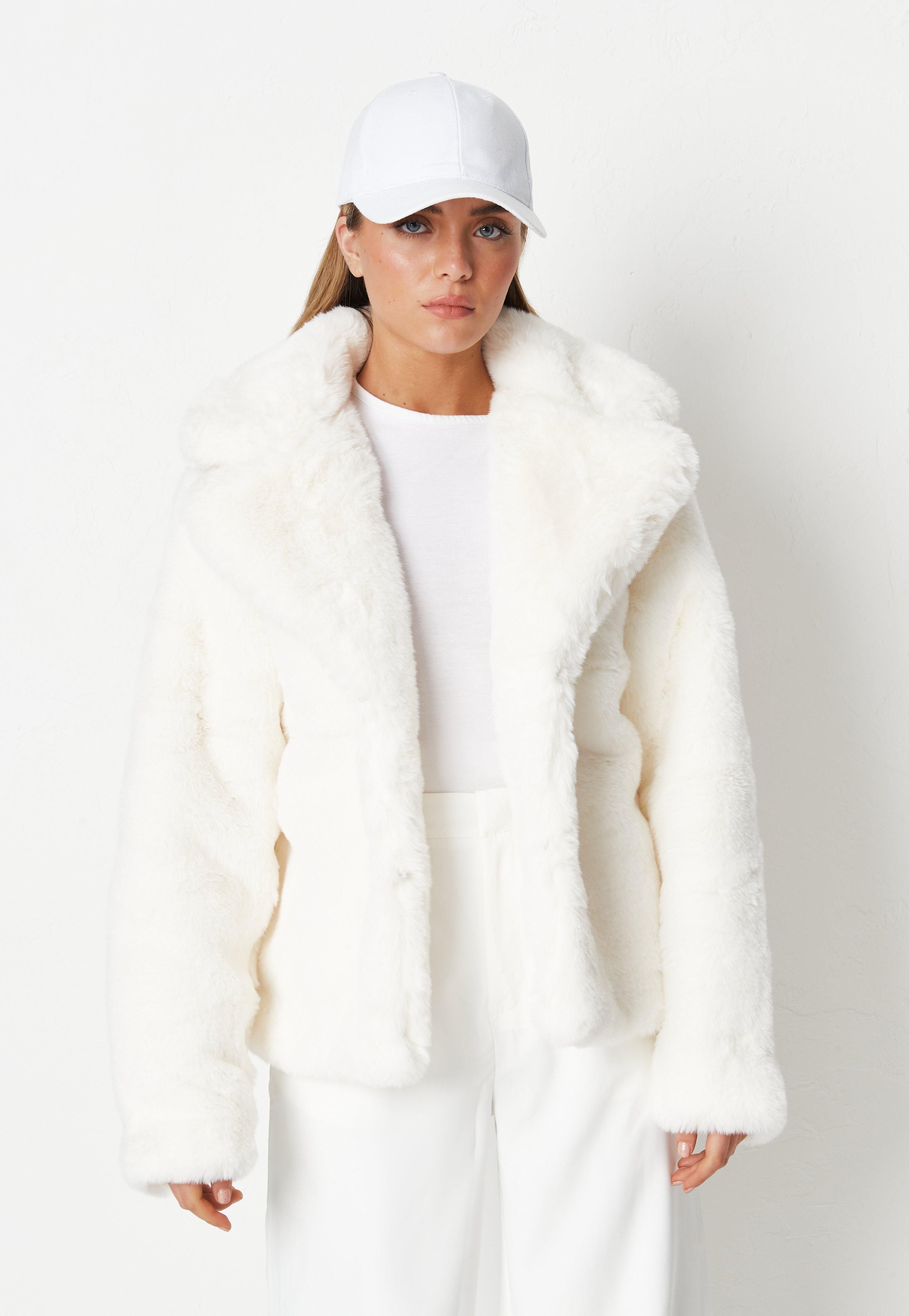 White Faux Fur Collar Coat | Missguided (US & CA)