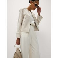 M&S Collection Women's Pure Cotton Collarless Frayed Edge Jacket - 14 - Ecru, Ecru | Marks & Spencer (UK)