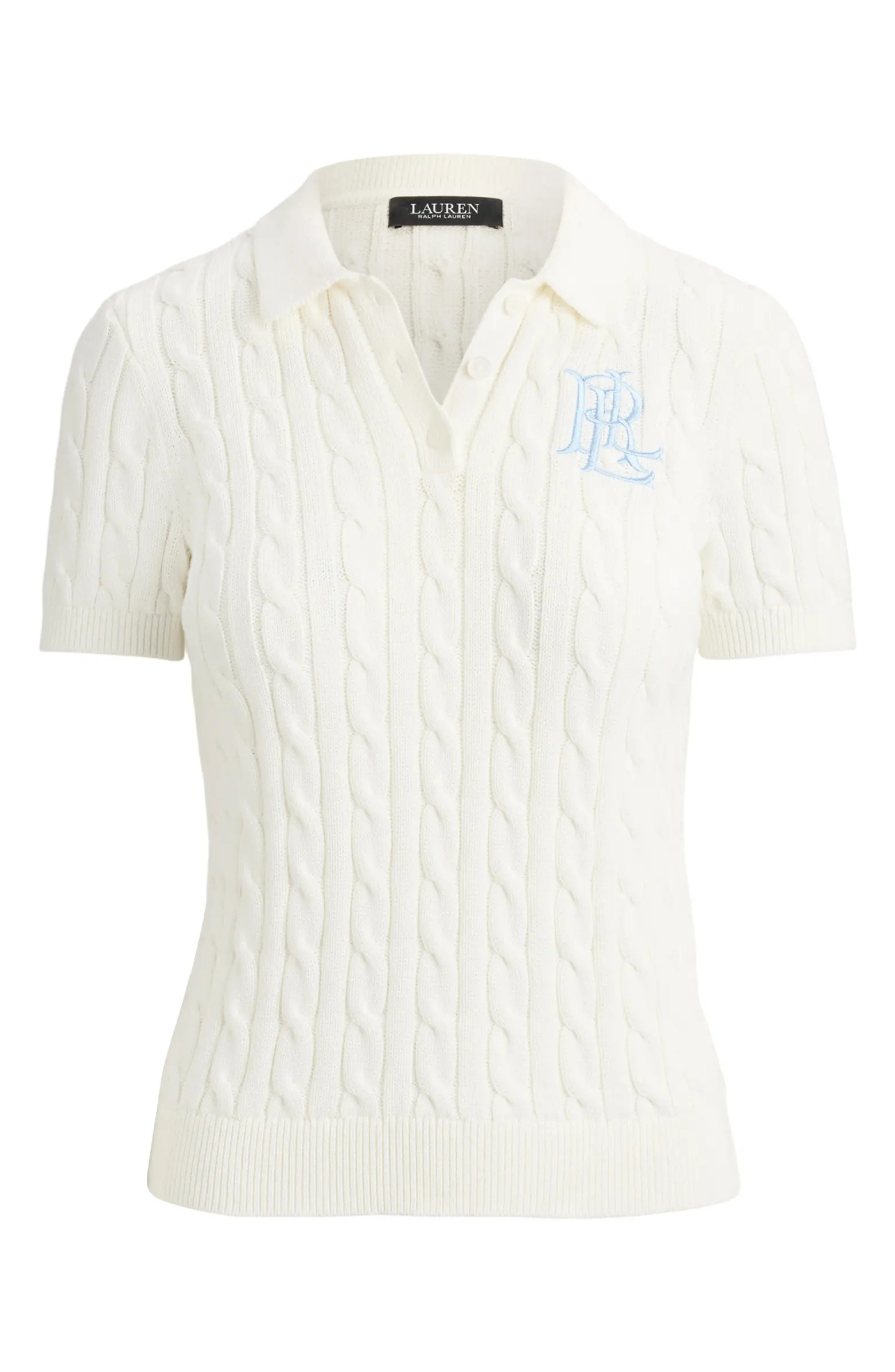 Lauren Ralph Lauren Natrissa Cable Stitch Cotton Polo Sweater | Nordstrom | Nordstrom