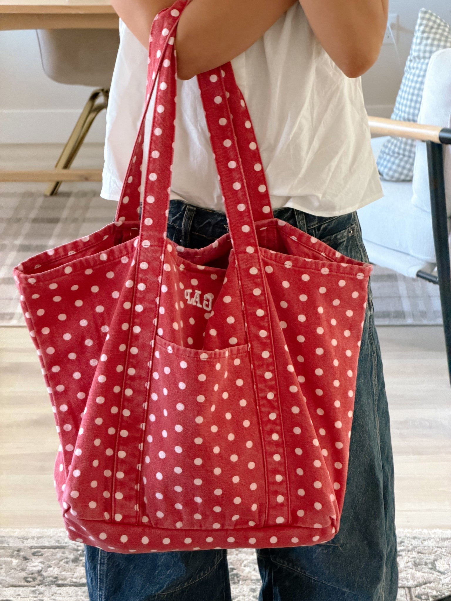 GAP logo tote bag!! The cutest polka dot bag and big enough to fit anything you need!! 

#LTKootd #LTKgrwm #LTKdayinmylife