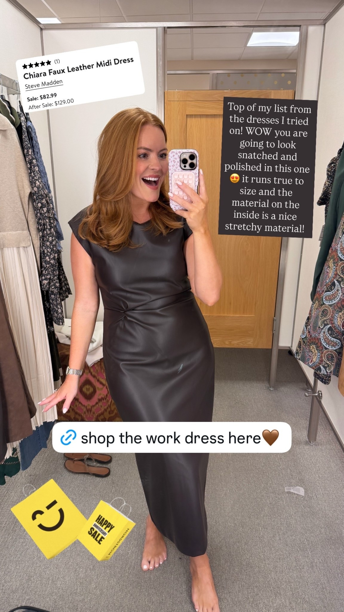 Sizing: I got a size 6

The perfect faux leather work dress does exist. 🤎 This Steve Madden midi dress is polished, flattering, and comfortable thanks to the soft stretch lining. Wear it to the office, business meetings, work events, date night, or even fall weddings. A timeless piece you’ll reach for season after season.

SEO Keywords: Steve Madden dress, faux leather midi dress, work dress, office outfit, business casual dress, professional workwear, fall work outfit, office fashion, polished style, Nordstrom Anniversary Sale, women’s workwear.

Hashtags:
#WorkwearStyle #OfficeOutfit #BusinessCasual #NordstromAnniversarySale #SteveMadden #FallWorkwear #ProfessionalStyle #WorkDress #LTKStyle #OfficeFashion