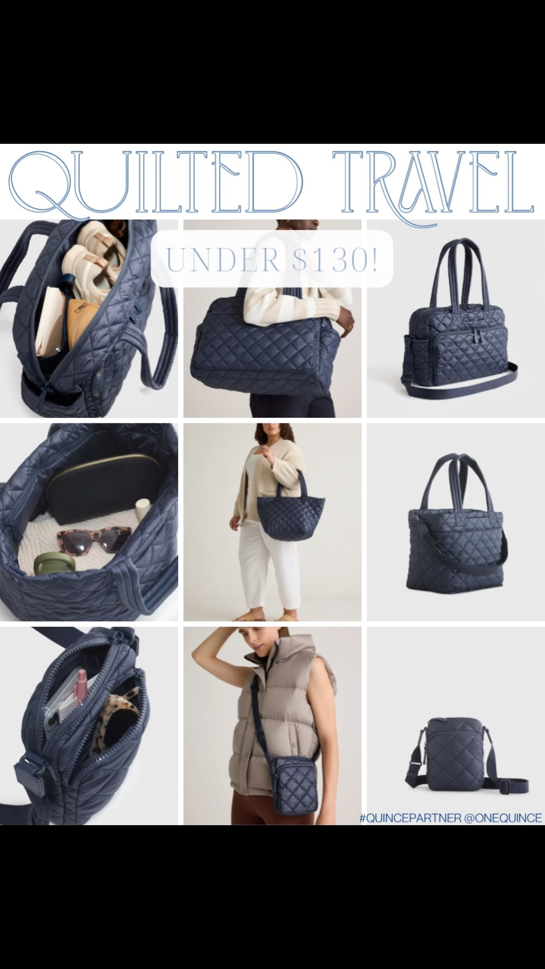 Best pricepoint I have seen for high-quality quilted bags like these! I got the duffel, and it’s really great!
#quincepartner #onequince @Quince 
quilted travel bag | weekender bag women | travel tote essentials | carry on bag ideas | organized travel bag | lightweight duffle bag | mom travel bag | quilted handbag trend | personal item bag travel | functional everyday bag

#LTKWorkwear #LTKmomlife #LTKTravel