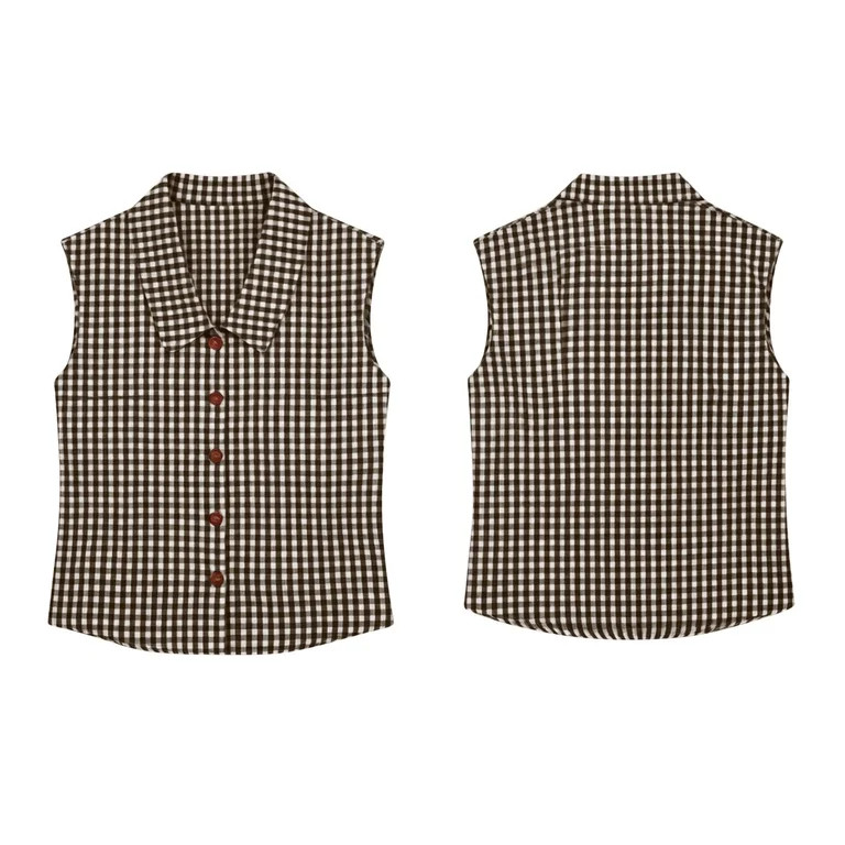 Women Cotton Gingham Button Down Shirts Slim Fit Sleeveless Blouses Plaid Tops Summer Clothes Fas... | Walmart (US)