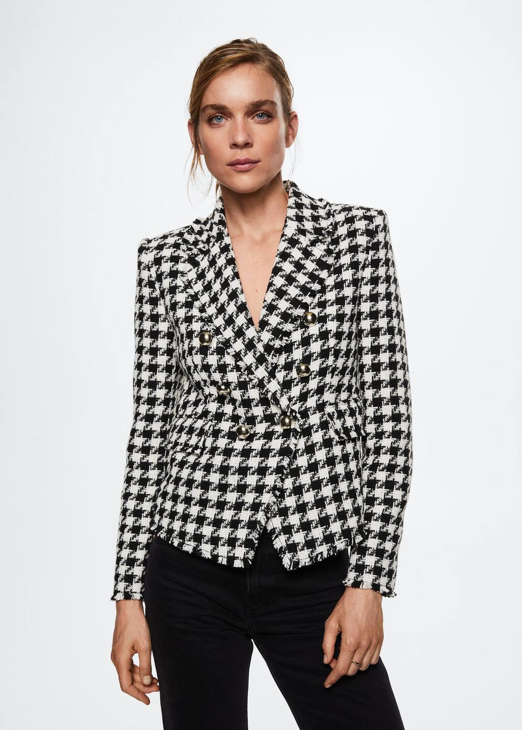Houndstooth wool-blend blazer -  Women | Mango USA | MANGO (US)