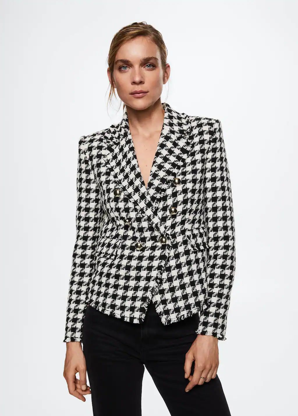 Houndstooth wool-blend blazer -  Women | Mango USA | MANGO (US)