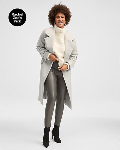 Belted Wrap Front Faux Wool Coat | Express