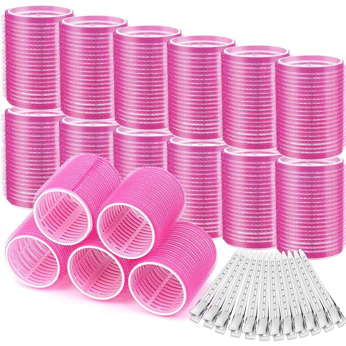 Big Self-Grip Hair Rollers with Stainless Steel Duckbill Clips for Long, Medium Hair and Volume | Amazon (US)