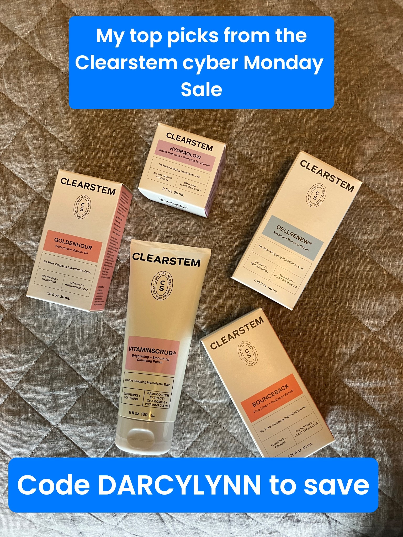 My top picks from the Clearstem Cyber Monday sale! Pictured here is their vitamin scrub which is great for exfoliating, their no Botox serum, an acne safe moisturizer, the face oil I use when I Guasha and my night time serum that hydrates so nicely. Use Clearstem Discount Code DARCYLYNN to save. 

#LTKCyberWeek #LTKBeauty #LTKselfcare
