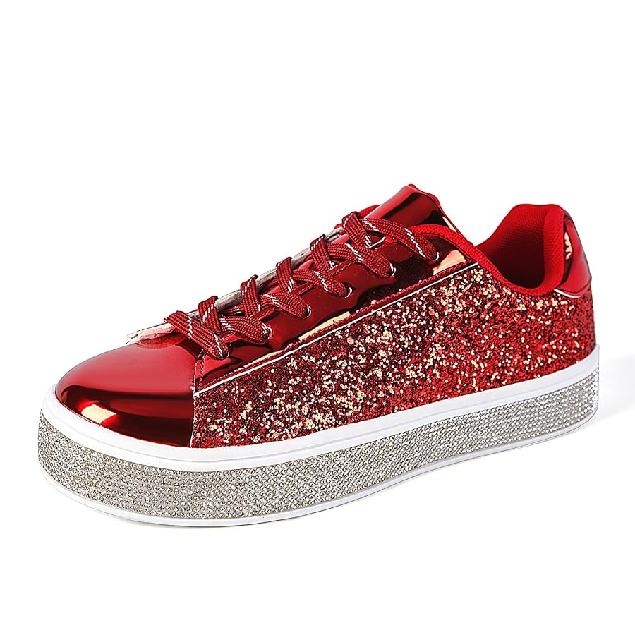 UUBARIS Women's Glitter Tennis Sneakers Neon Dressy Sparkly Sneakers Rhinestone Bling Wedding Bri... | Amazon (US)
