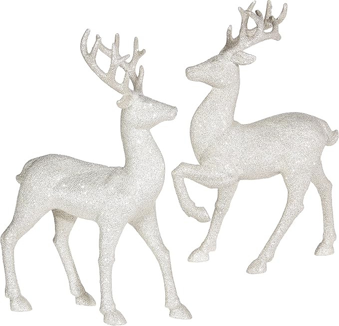 Set of 2 Holiday Reindeer Figures: 12.5 Inches Glitter Reindeer Decor by RAZ Imports (Silver) | Amazon (US)