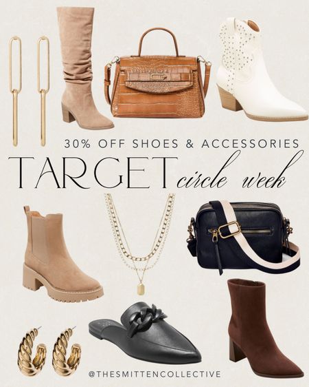 30% off fall shoes, bags, jewelry and accessories for Target Circle Week!

booties, western bootie, tall suede boots, everyday gold jewelry, mules, crossbody purse 

#LTKfindsunder50 #LTKsalealert #LTKshoecrush