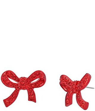 Betsey Johnson Love Spell Pave Rhinestone Bow Stud Earrings - Red | Dillard's