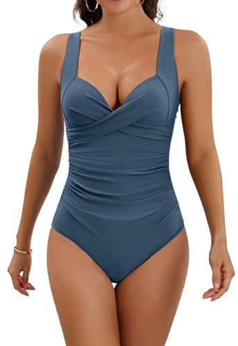 Eomenie Women's One Piece Swimsuit Tummy Control Slimming Push Up Bra Bathing Suits Wrap Twist 1 Piece Swimwear Steel Blue | Amazon (US)