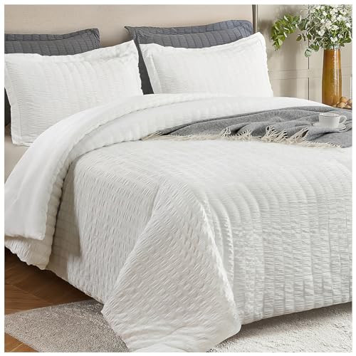 satisomnia King Comforter Set White, Soft Seersucker Comforters King Size Bed, 3 Pieces Lightweight Down Alternative Bedding Comforter Sets All Season, Fluffy Comforter with 2 Shams 106x90 in | Amazon (US)