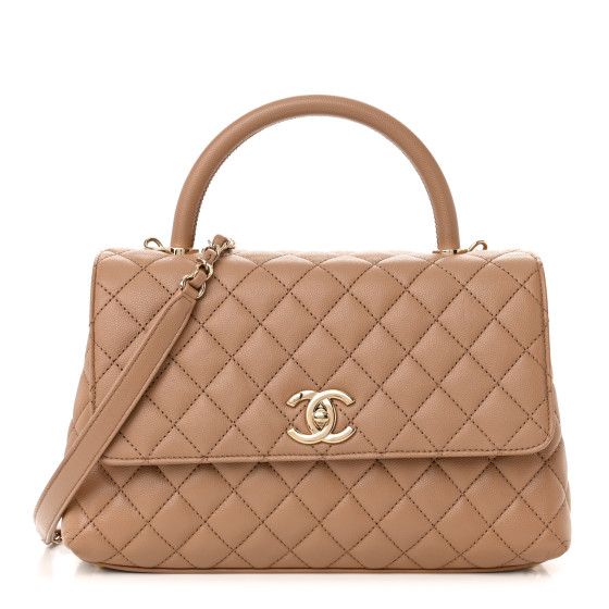 Caviar Quilted Small Coco Handle Flap Beige | FASHIONPHILE (US)