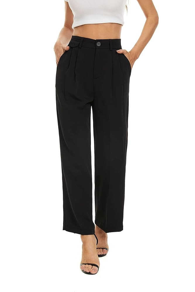 FUNYYZO Women's Loose Pleated Front Long Pants Wide Leg Trousers Solid Causal Dressy | Amazon (US)