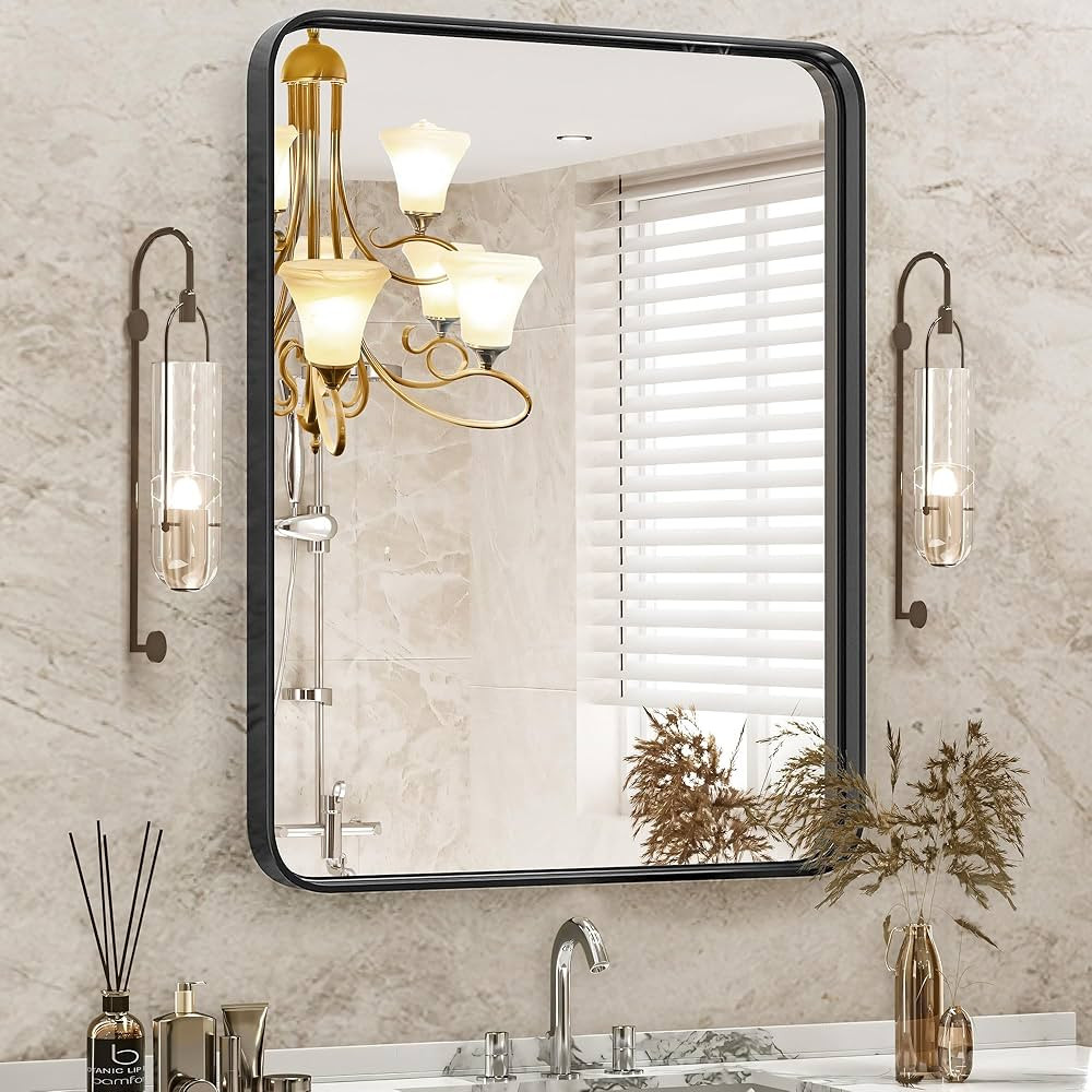DUMOS Black Metal Framed Vanity Rounded Rectangle Bathroom Mirrors for Over Sink Wall, 36x24 Inch... | Amazon (US)