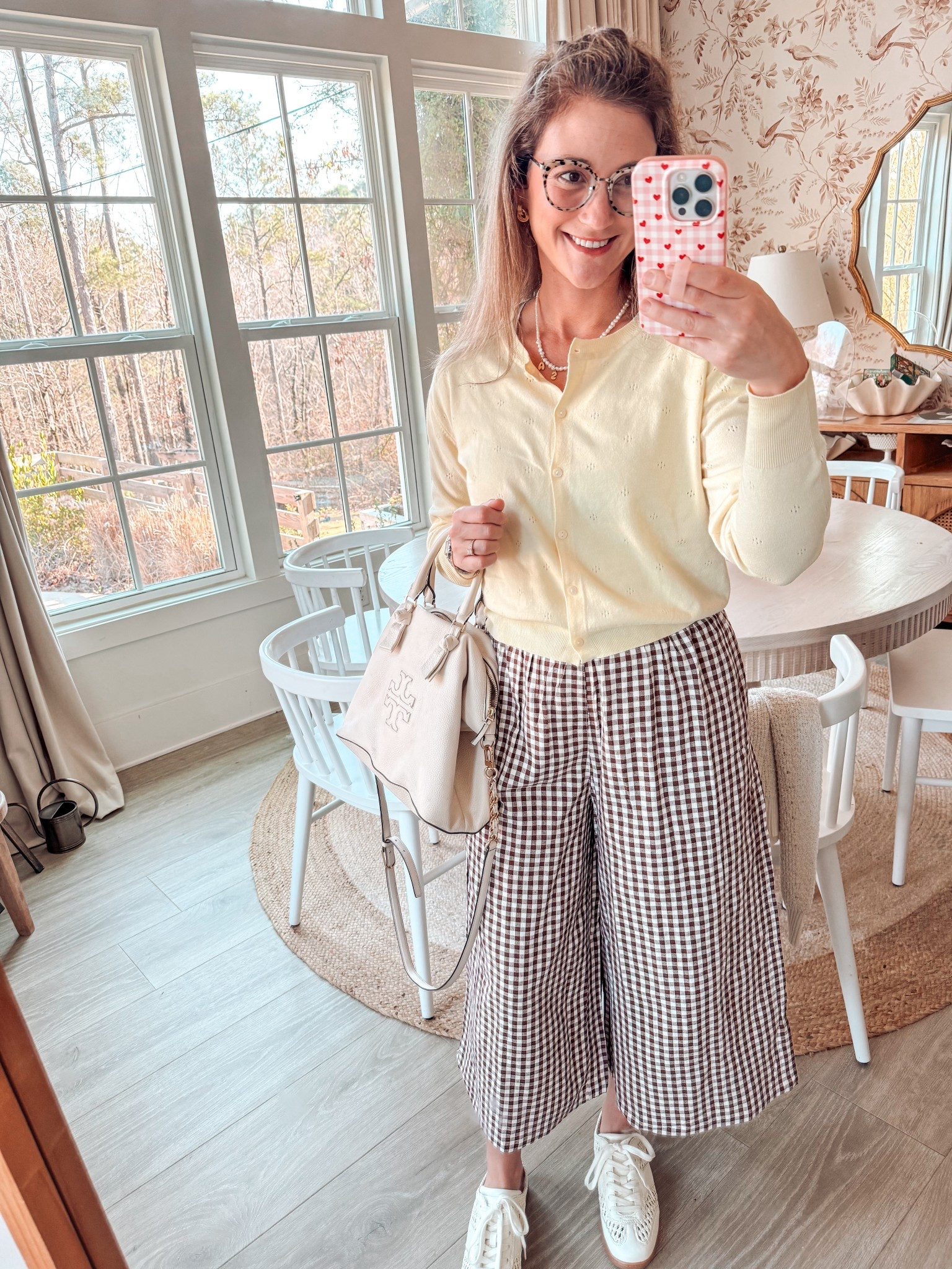 Chocolate brown wire leg cropped pants . Butter yellow cardigan and white slip
On sneakers ! Perfect early spring outfit 

#LTKgrwm #LTKootd #LTKWorkwear