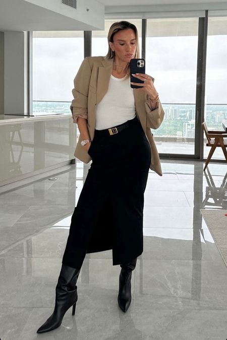 Love a white tank paired with my oversized blazer. This straight skirt is such a great length and I love the fit and quality. 

Winter outfit, boots, workwear, neutral look  

#LTKsalealert #LTKfindsunder50 #LTKstyletip