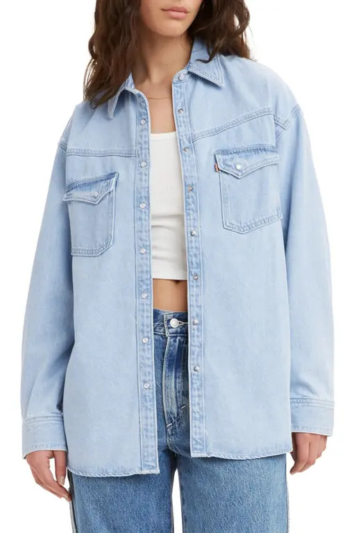 levi's Dorsey Oversize Denim Snap Western Shirt in Indigo Stonewash at Nordstrom, Size Medium | Nordstrom