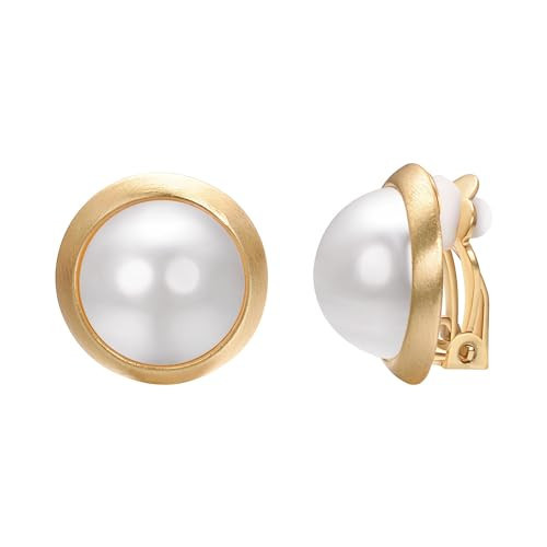 Vogem Gold Clip On Pearl Earrings for Women Ladies 18ct Gold Plated Vintage Round Freshwater Pearl Non Pierced Ear Clips(White Pearl-Gold Clip) | Amazon (UK)