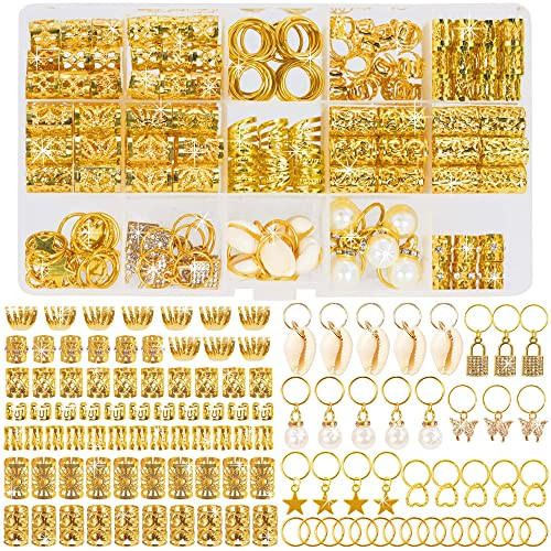 WNJ Gold Hair Beads Jewelry, 212pcs Hair Accessories, Loc Jewelry Tube Bead for Hair Dreadlock, Metal Hair Coils Rings, Hair Braiding,Hair Jewels Pendants,Braid Cuffs,DIY Belongs to Your Unique Beauty | Amazon (US)