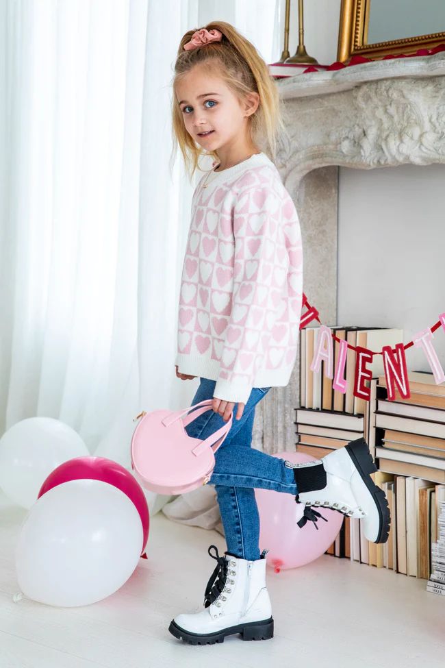 Kid's Loving You Is Easy Pink Checkered Heart Sweater | Pink Lily