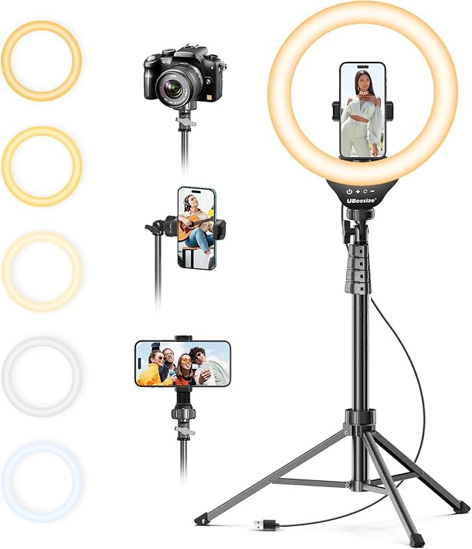 UBeesize 12'' Selfie Ring Light with 62’’ Tripod Stand for Video Recording, Live Streaming(Yo... | Amazon (US)