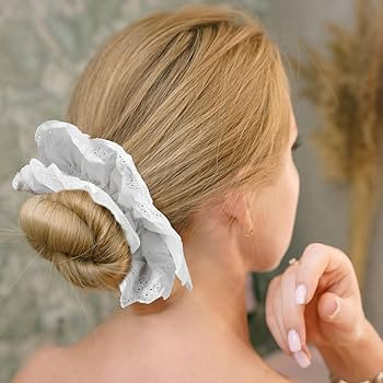 Dimeho White Scrunchies for Women Large Lace Scrunchies Elastic Hair Ties No Damage Double Layer ... | Amazon (US)