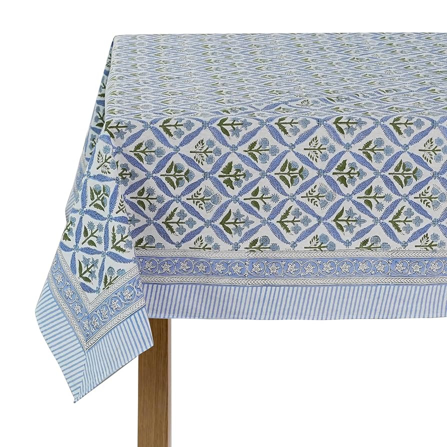 Ridhi Steel Blue 60x90 Inches Rectangle 100% Cotton Hand Block Print Tablecloth Washable Hallowee... | Amazon (US)
