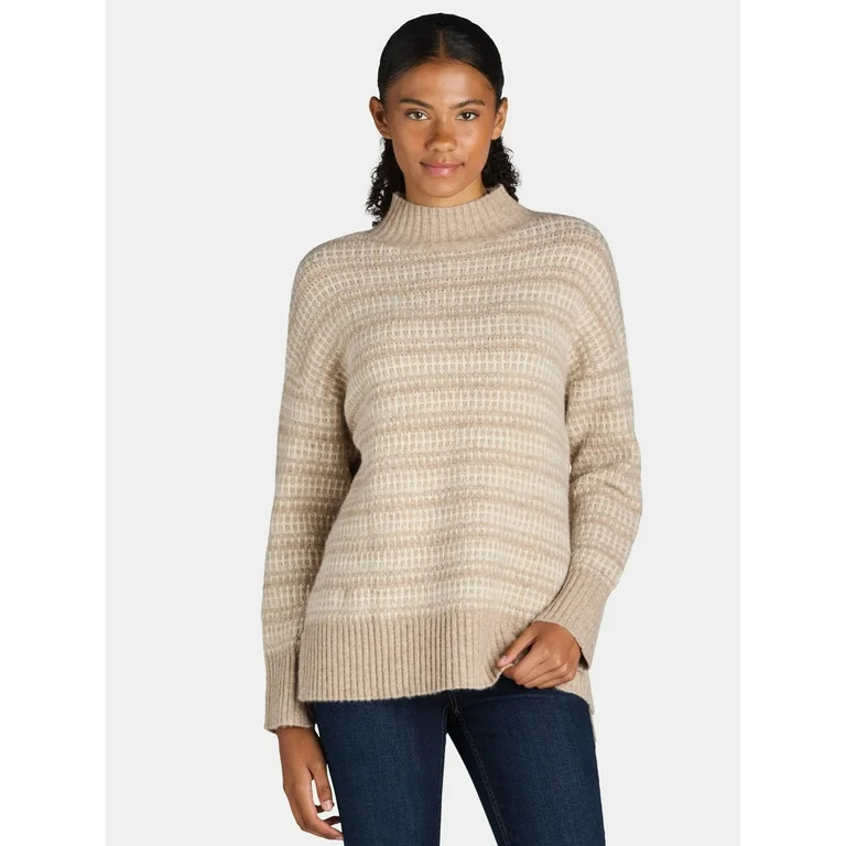 Time and Tru Women's Long Sleeve Textured Mock Neck Pullover Sweater, Sizes XS-XXXL | Walmart (US)
