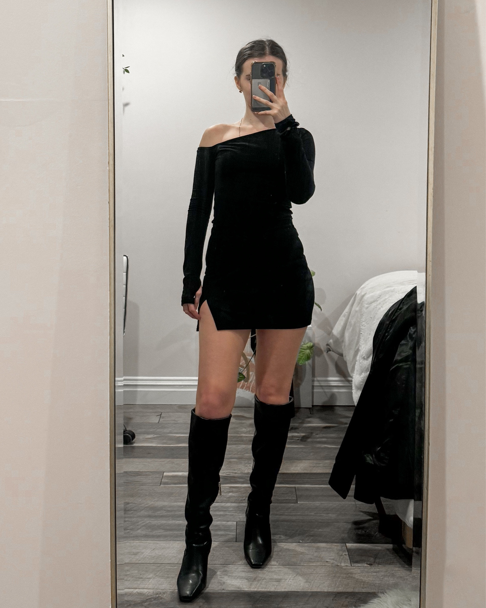 This black off the shoulder top, black mini skirt, knee high boots, and a long black coat, paired with a sleek shoulder bag, is the ultimate night out or date night outfit. 
.
.
.
.
.
.
Winter outfits | winter coat | winter date night outfit | skirt outfits | skirt and boots | black skirt outfit | mini skirt outfit | winter boots | black coat | wool long coat | winter tops | black top | date night outfit | date night top | outfit ideas | outfit inspo | boots outfit | black boots | black knee high boots | tall boots outfit | going out outfits 

#LTKSeasonal #LTKU #LTKSaleAlert #LTKGiftGuide #LTKWorkwear #LTKTravel #LTKShoeCrush #LTKItBag #LTKParties 

#LTKFindsUnder100 #LTKFindsUnder50 #LTKStyleTip