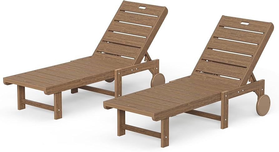 Outdoor Lounge Chairs Set of 2, HDPS Material, Chaise Lounge Chair Outdoor with 5-Position Backre... | Amazon (US)